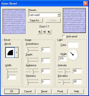 The Inner Bevel dialog